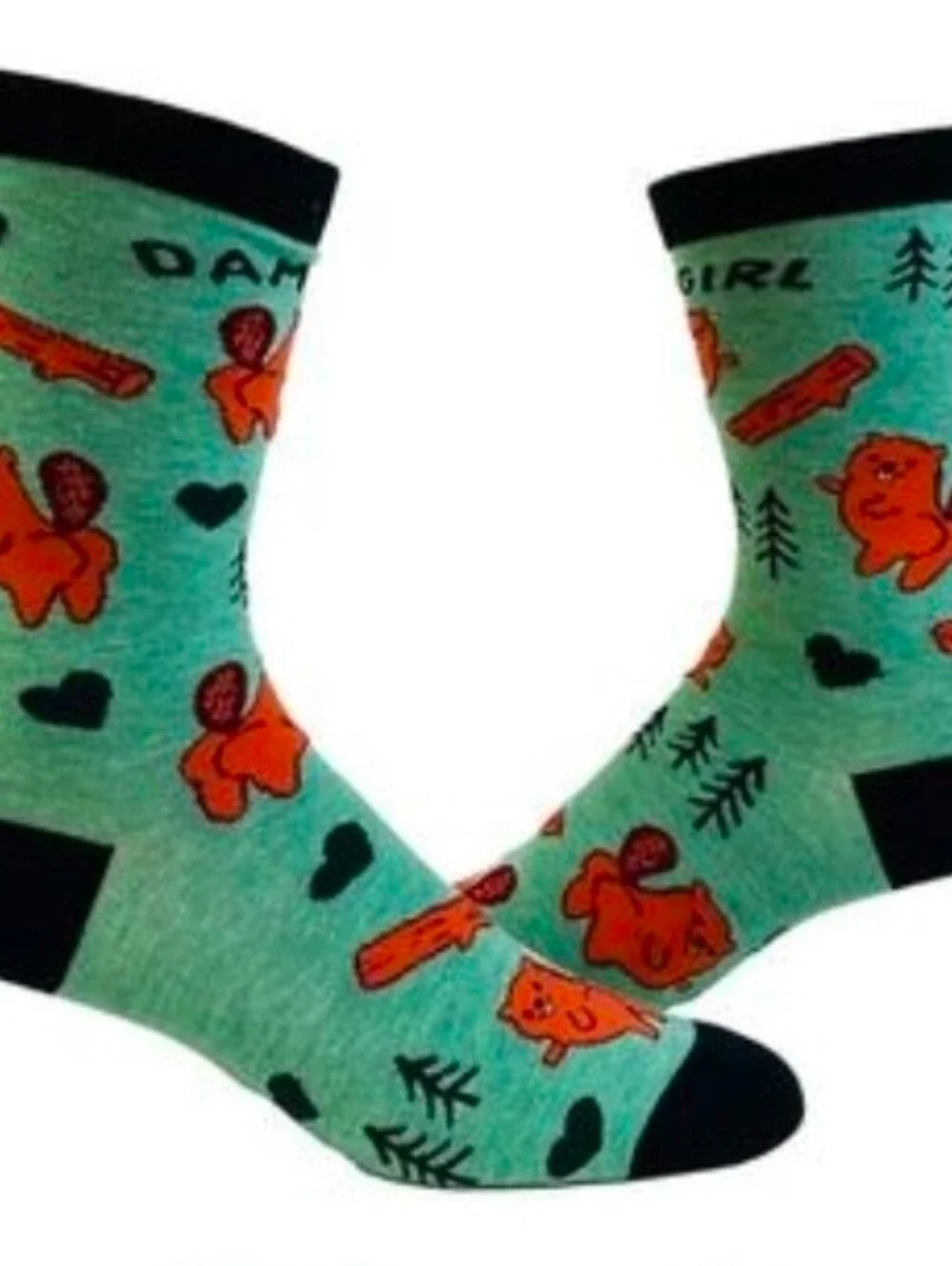 Crazy Dog T Shirts “Dam Girl” Beaver Socks Green Ladies Size 9-11